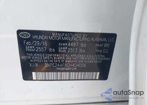 2016 Hyundai Sonata Se из США, поврежденный, VIN 5NPE24AF8GH404056
